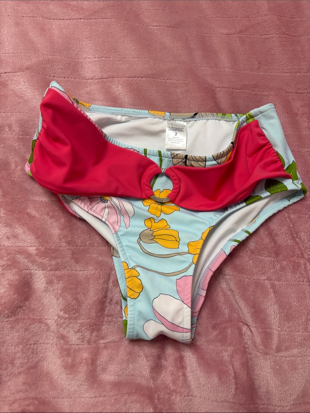 VENUS Pink & Light Blue Floral Bikini Bottoms with Ring Detail